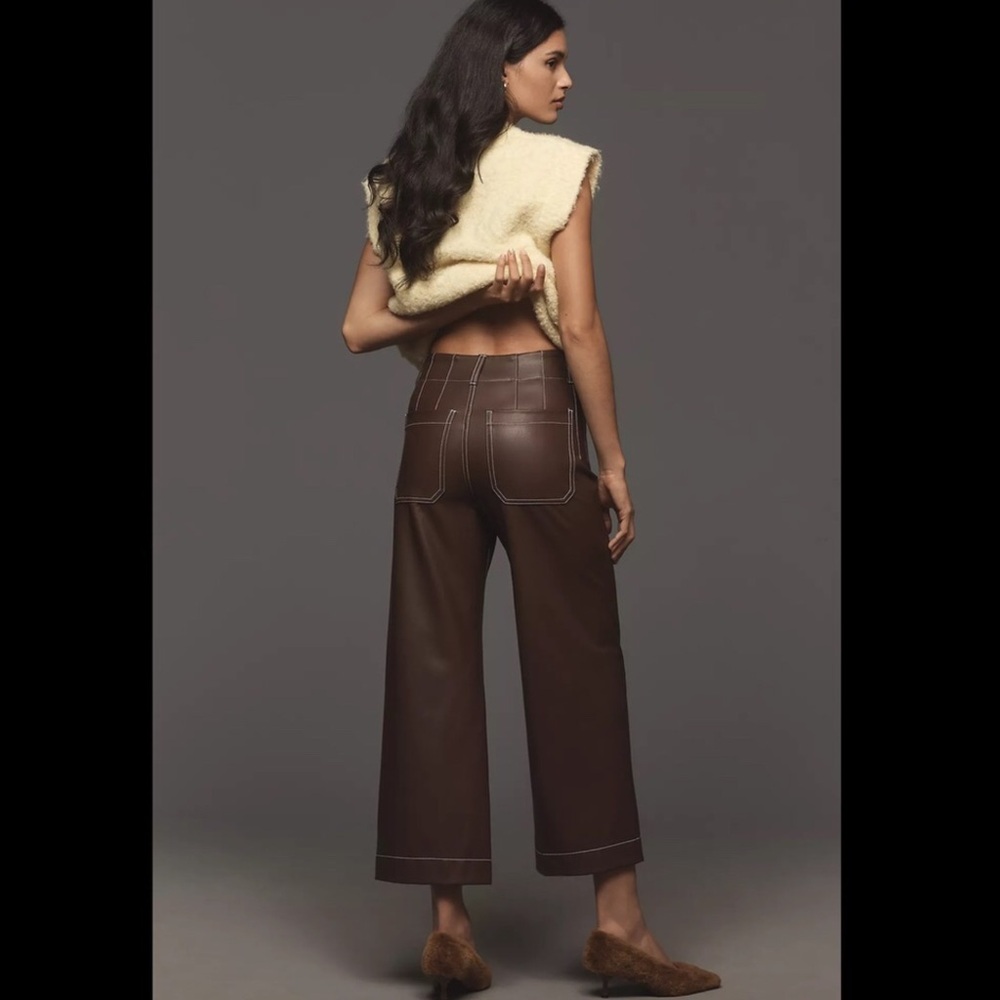 “MAEVE” Anthropologie Vegan Leather Colette Cropped Wide Leg Pant - Picture 2 of 16